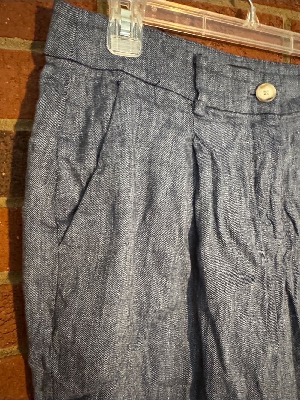 LOFT High Waisted Trouser Style Denim Blue Chambray Linen Blend Shorts - Picture 3 of 7